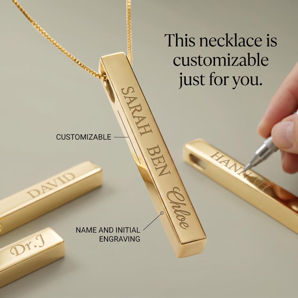 Colar personalizado barra vertical com nome | Pingente gravado em aço inoxidável 