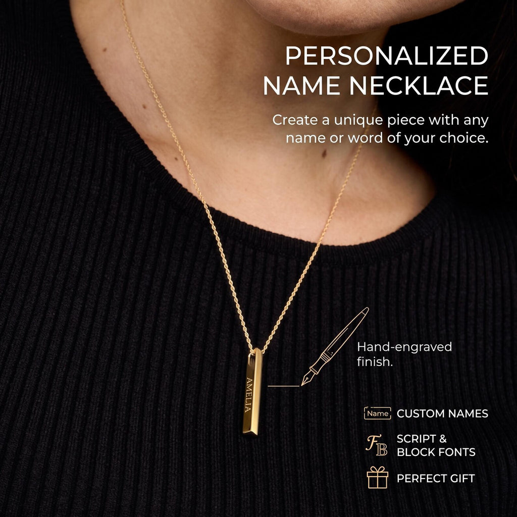 Colar personalizado barra vertical com nome | Pingente gravado em aço inoxidável 